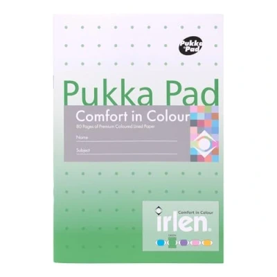 Image of Pukka Pad Irlen A5 Exercise Book Pack of 5 Staple Bound Notebooks with 80 Pages, 40 Sheets 80GSM Paper Designed Guidance from the Institute to Help Visual Processing Green