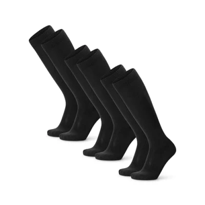Image of DANISH ENDURANCE Compression Socks Men &amp; Women, Organic Cotton Flight Socks, Graduated 14 18 mmHg, 3 Pack, Unisex, Black, 6 8