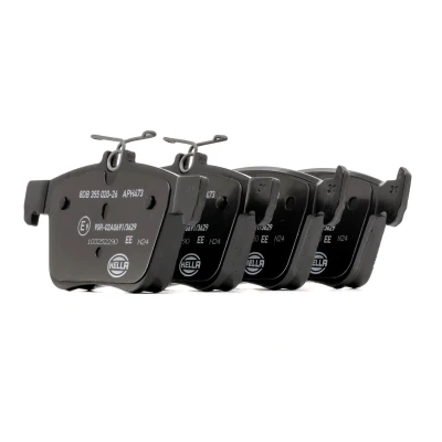Image of 8V0698451H, L3TD698451, L8V0698451 Brake pad set HELLA 8DB 355 020 261 not prepared for wear indicator VOLKSWAGEN: Golf 7, Tiguan II