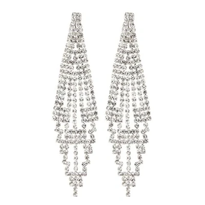 Image of Clip On Earrings Silver Plated Chandelier With Clear Crystals Canei S