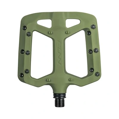 Image of Funn Taipan Glass Fiber Reinforced Thermoplastic Bike Pedals with 9/16 inch CrMo Axles and Shin Friendly Pins for MTB/BMX/Urban/Gravel Riding (Olive Green)