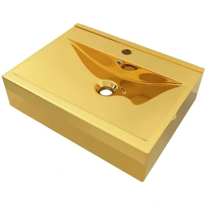 Image of vidaXL Wash Basin with Overflow 60x46x16 cm Ceramic Gold