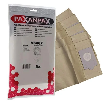 Image of Paxanpax VB487 Compatible Paper Vacuum Bags for Victor, V9 Fakir Ghibli D9 Nilco S10 Phoenix WSL, S90 Holland Electro S20 Series (Pack of 5), Brown