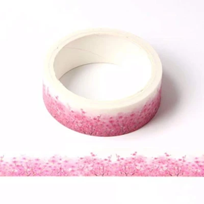 Image of Syntego Pink and White Cherry Blossom Tree Washi Tape Decorative Masking 15mm x 5 Meters