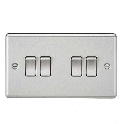 Image of KnightsBridge 10AX 4G 2 Way Plate Switch Rounded Edge Brushed Chrome