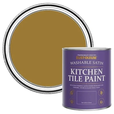 Image of Rust Oleum Yellow Water Resistant Kitchen Tile Paint in Satin Finish Wet Harvest 750ml
