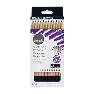 Image of DALER ROWNEY Simply Hex Sketching Pencil Set, 12 Assorted Grades, Ideal for Entry Level Artists &amp; Hobbyists