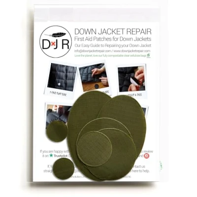 Image of DOWN JACKET REPAIR PATCHES: Easy to Use, Pre Cut, Self Adhesive, Waterproof, Tear Resistant Ripstop Nylon Fabric for Repairing Clothing, Sleeping Bags, Tents, Outdoor Gear Olive Green