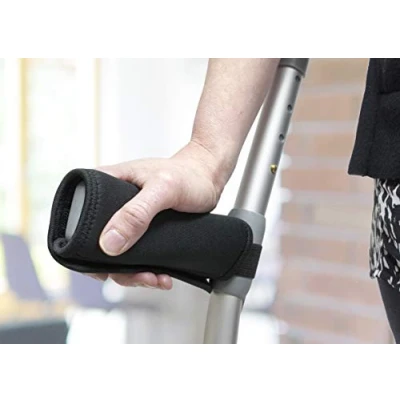 Image of Homemate® Crutch Grip (2 PACK) Handle Support Padded Walker Hand Grips, Soft Comfortable Cushion Rollator Covers, Wheelchair, Non Slip Breathable Mobility Accessory Black
