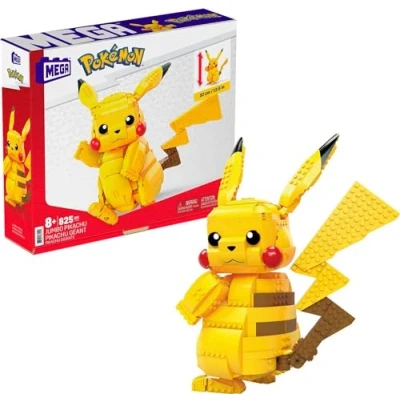 Image of MEGA Pokémon Action Figure, Jumbo Pikachu Pokemon, Building Toys for Kids and Adults, Collectible Character Model with 825 Pieces, 32 cm Tall, Toy Ages 8 Up, FVK81