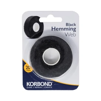 Image of KORBOND Hemming Web Black 20m x 2cm Invisible Mending Tape for Fabric Iron On Hem NO Sewing Required Adhesive Tape, Webbing