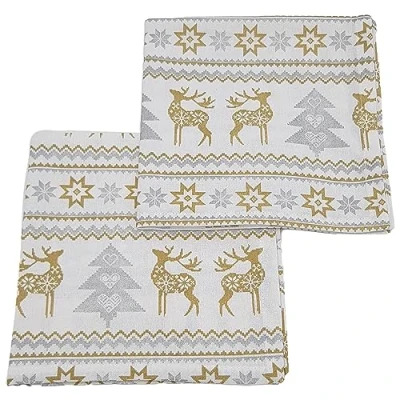 Image of Christmas Napkin Cotton Napkins for Themed Dining Table Setting &amp; Silverware Nordic Silver Gold Reindeer Ragged Rose Gift Wrapped Cloth Set of 4 40 cm x
