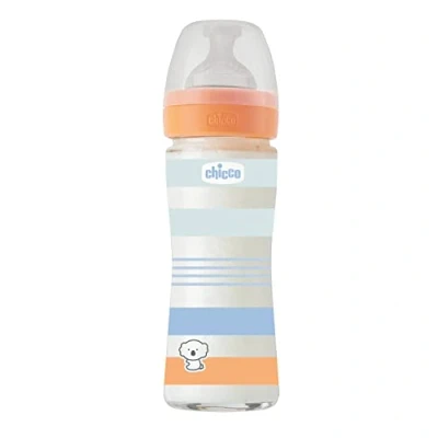 Image of CHICCO Wellness Bottle Slow Flow with Physio Teat in Soft Silicone and Sense Finish, Anti Colic, Reduces Regurgitation Irritability, Glass 240 ml, 0 Months+ Baby