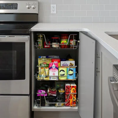 Image of KuKoo 4 x Kitchen Pull Out Soft Close Heavy Duty Baskets, 500mm Wide Cabinet, Slide Wire Storage Drawers, Organiser Metal