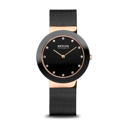 Image of BERING Women&#039;s Quartz Movement Watch Ceramic Collection with Stainless Steel/Ceramic and Sapphire Glass 11435 166, Rose Gold/Black, 35