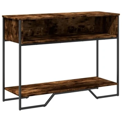 Image of vidaXL Smoked Oak Console Table Modern Accent Side with Storage, Engineered Wood, Metal Handles 100x35x74.5 cm for Living Room/Hallway