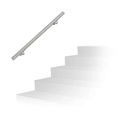 Image of Relaxdays Handrail, Brushed Stainless Steel, Between 100 cm, Banister with Wall Holders and Metal Screws, Grey