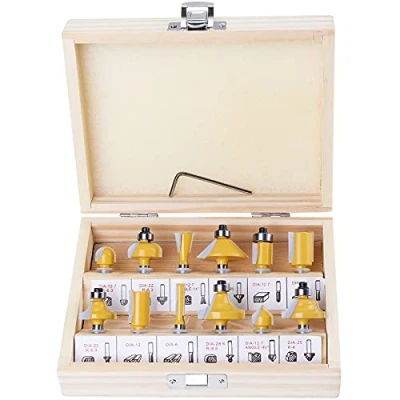 Image of Faankiton 12 PCS 6.35mm 1/4&#039;&#039; Shank Tungsten Carbide Tipped Router Bit Set, Wood Milling Saw Cutter for Home &amp; DIY, with Wrench