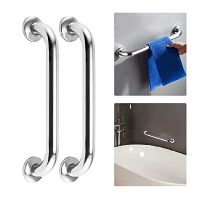 Image of Youyijia 2 Pack Bathroom Grab Bar 12inch Rails for Sturdy Stainless Steel Shower Safety Handle with Anti Slip Grip Bathtub Toilet Kitchen Stairway Silver