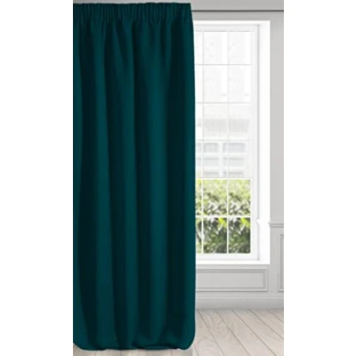 Image of Eurofirany LOGAN Extra Long Blackout Curtain 1 Unit Rod Pocket, Rufflette Tape, Light blocking Room Darkening Bedroom Living Room, W53 x L106, Petrol