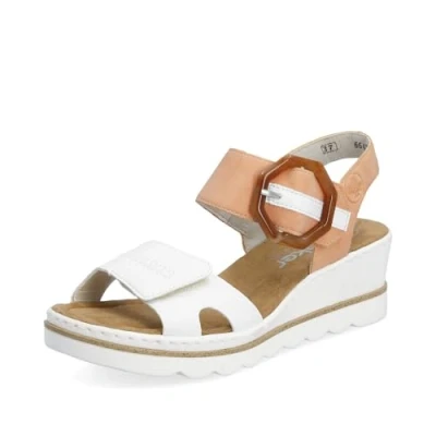 Image of Rieker JENA Womens Wedge Heel Sandals 7.5 UK Apricot/White