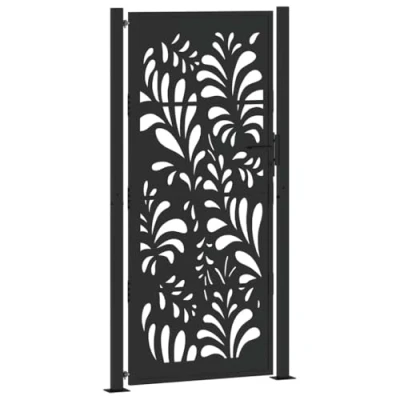 Image of vidaXL Garden Gate Black 105x205 cm Steel Wave Design