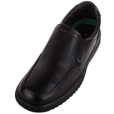 Image of ABSOLUTE FOOTWEAR Mens Easy Slip On Faux Leather Formal Casual Work Shoe with Twin Gusset Black UK 11