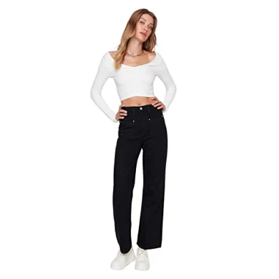 Image of Trendyol Women Normal Waist Wide Leg Jeans Black