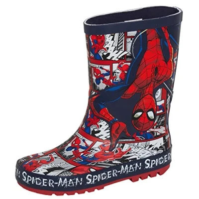 Image of Marvel Boys Spiderman Wellington Boots Kids Rubber Wellingtons Rain Shoes Wellies Wellys Navy 9 UK Child