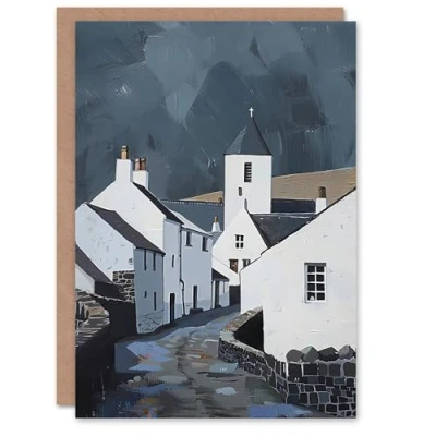 Image of Artery8 Greeting Card Aberdaron Village Oil Painting Wales Timeless Blank For Him Or Her Art Birthday