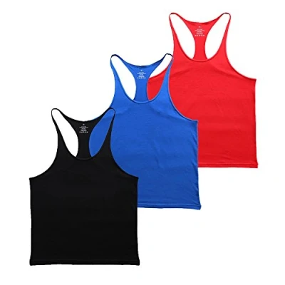 Image of Muscle Alive Mens Gym Stringer Singlet 1cm Strap Stretchy Bodybuilding Workout Tank Top Cotton Black+Blue+Red S