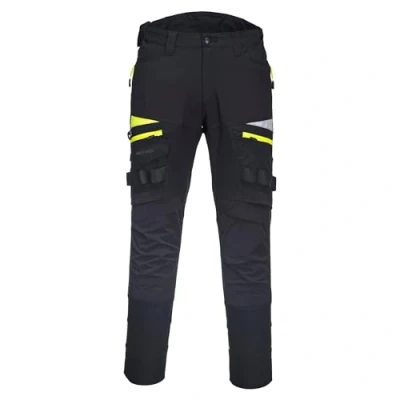 Image of Portwest DX449 Men&#039;s Slim Fit Work Trousers Durable Construction Hi Vis Cargo with Stretch Fabric and Knee Pad Pockets Black, 33