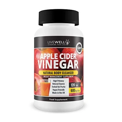 Image of Apple Cider Vinegar LiveWell 120 Tablets Weight Management Supplement Detox Loss Improves Digestion GMP Quality