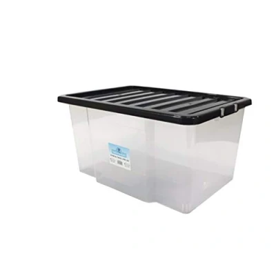 Image of VSL 5 x 50 Litre Plastic Storage Box Quality Container with Black Lid Stackable