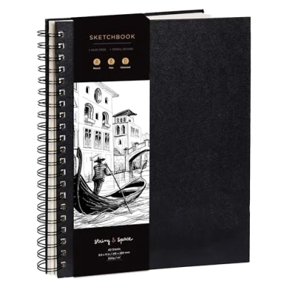 Image of A4 Sketchbook for Artists Hardcover 200GSM Very Thick Paper Large Sketch Pad Art Book, Spiral Bound Book Children Drawing 21.6x28cm, 40 Sheets / 80 Pages