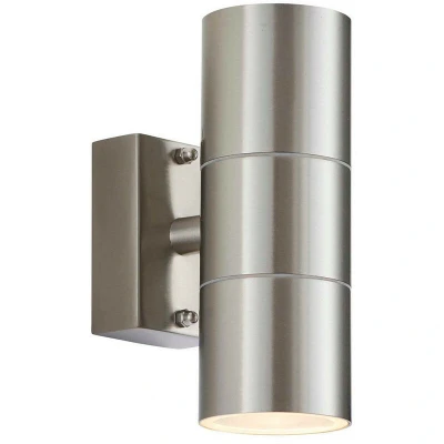 Image of Endon Canon 2 Light Outdoor Up Down Wall Clear Glass, Polished Stainless Steel IP44, GU10