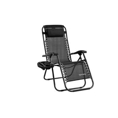 Image of Rainberg Zero Gravity Lounger Chair, Outdoor &amp; Garden Sunloungers, Folding Reclining Patio Cup Holder, Soft Cushion and Headrest for Poolside, Camping, Coffee (Recliner Chair)