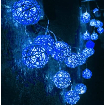 Image of Rattan Ball String Lights, 2.2M 20LED Indoor Lights Fairy Globe for Home Garden Battery Operated (Blue)