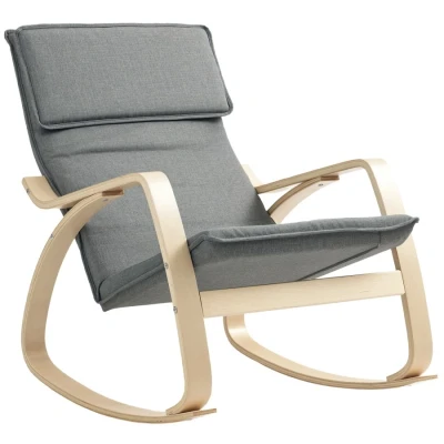 Image of HOMCOM Comfortable Relax Rocking Chair, Upholstered Lounge Chair Recliner with High Back and Headrest for Living Room, Bedroom, Grey