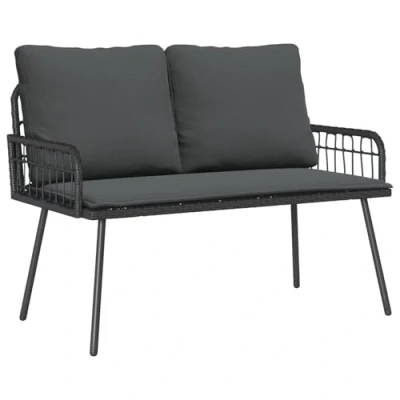 Image of vidaXL Black PE Rattan Two Seater Sofa Outdoor Modern Wicker Loveseat for Balcony &amp; Patio, Weather Resistant, Sleek Dark Grey Design, Comfy Cushions