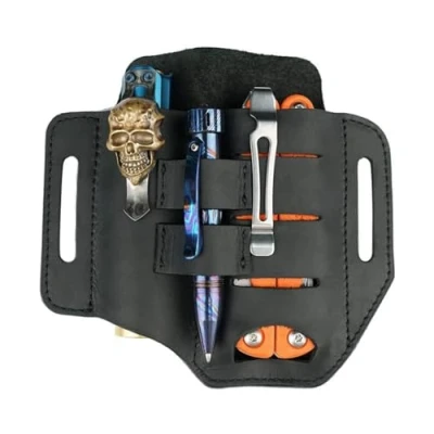 Image of VIPERADE PJ13 EDC Leather Sheath, Multitools Sheath/Tools Holster/Knife Belt Sheath/Flashlight Sheath for Leatherman Multitools/Knives Handmade 3 Pockets Organizer (Black)