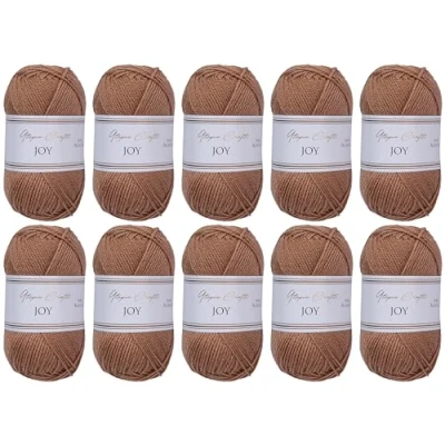 Image of Utopia Crafts Joy Plain Knitting and Crochet Yarn, Soft, Easy Care, 100% Polyacrylic, 10 x 50 g Ball, 150 m (Brown Derby)