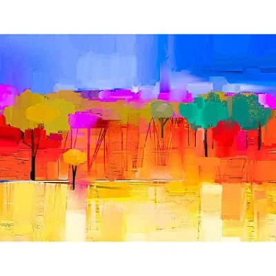 Image of Wee Blue Coo Abstract Landscape With Trees Art Print Poster Wall Decor 12X16 Inch