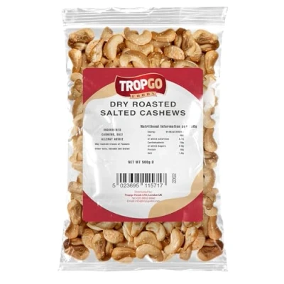 Image of Tropgo Roasted Cashew Nuts 500g Packed Fresh, Lightly Salted with Fibre, Protein and Minerals, Perfect for Snacking Kosher Approved Cashews Bulk Buy