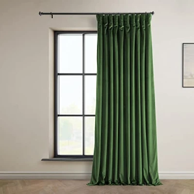 Image of HPD Half Price Drapes Heritage Plush Velvet Curtains 96 Inches Long Room Darkening for Bedroom &amp; Living 100W x 96L, (1 Panel), Eden Green