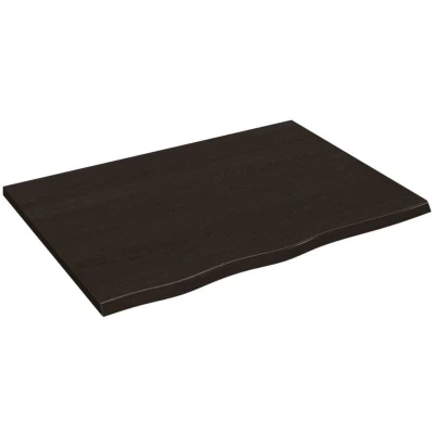 Image of vidaXL Treated Solid Oak Wood Table Top 80x60x2 cm Dark Grey Finish, Handcrafted Rectangular Unit with Live Edge, Durable and Versatile