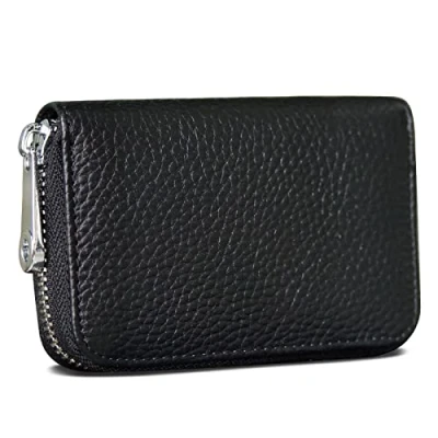 Image of GADIEMKENSD Credit Card Holders for Men RFID Blocking Genuine Leather Mini Wallet Purse with Zipper Womens Small id Compact Slim Blocked Zip Accordion Wallets Case Pure Black