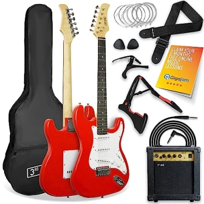 Image of 3rd Avenue XF Full Size 4/4 Electric Guitar Ultimate Kit with 10W Amp, Cable, Stand, Gig Bag, Strap, Spare Strings, Picks, Capo Red