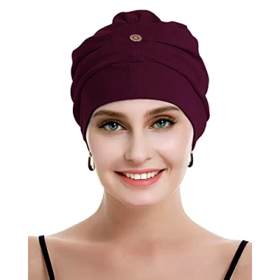 Image of osvyo Bamboo Chemo Turbans for Women Cancer Hairloss hat Cotton Lightweight Headwear Sealed Packaging Wine