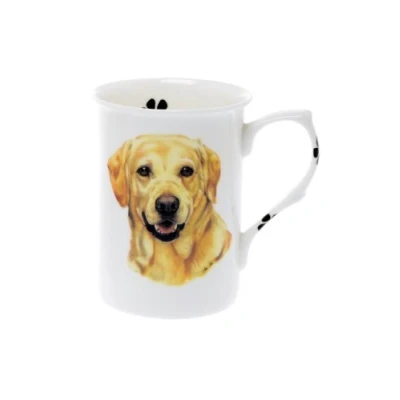 Image of (BB39) Personalised with Any Name Bone China Beaker Mug Cup Labrador Golden Single Pawprints Hand Decorated to Order
